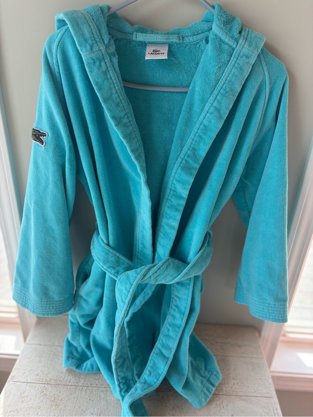 Vintage Lacoste Hooded Plush Robe in Turquoise